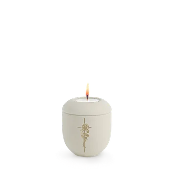 Smuteční dekorace Keramická miniurna Melina Creme - Růže a kříž