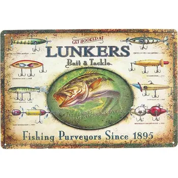 Plechová cedule Kovová tabule retro Lunkers Rybolov 30x20cm (Retro cedule na zeď - materiál kov, rozměry 200x300 mm (Š x V))