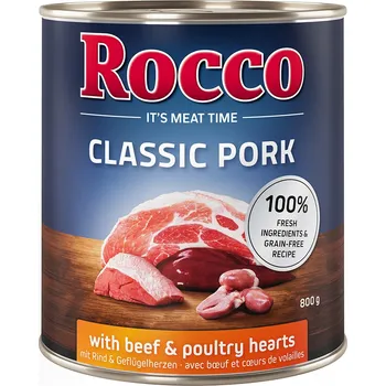 Krmivo pro psa 6x800g Rocco Classic Pork - hovězí a drůbeží srdíčka