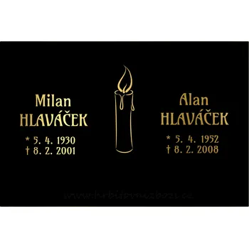 Smuteční dekorace Náhrobní deska 15 x 10 cm se svíčkou písmo zlaté