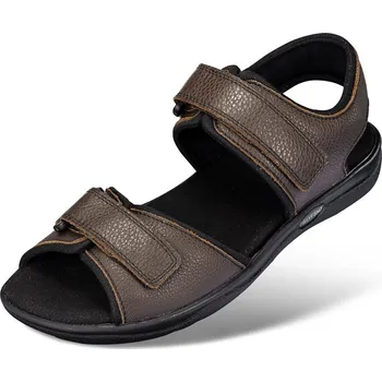 Pánská zdravotní obuv Pánské sandály s pásky na suchý zip, hladká useň, tmavě hnědá: 45