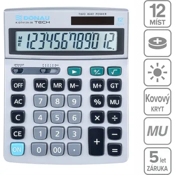 Kancelářská technika Kalkulačka DONAU 4129, 12 místná stříbrná