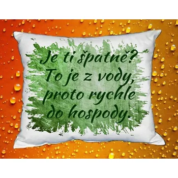 Dekorativní polštářek Polštář Je ti špatně ? To je z vody, proto rychle do hospody zelený