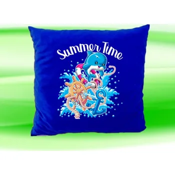 Dekorativní polštářek Polštářek s delfínem čas léta modrý (dětský polštář 35x35 cm s delfínem)