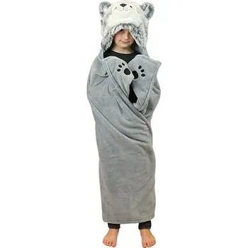 plyšák Cozy Noxxiez BL802 Husky - hřejivá deka s kapucí se zvířátkem a tlapkovými kapsami