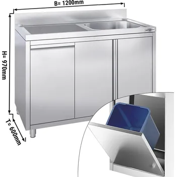 Nerezový dřez G.Gastro Dřezová skříňka z nerezové oceli s odpadkovým košem - 1,2 m - 1 dřez vpravo