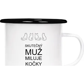 Plecháček - smaltový lem s potiskem Skutečný muž miluje kočky hrnek