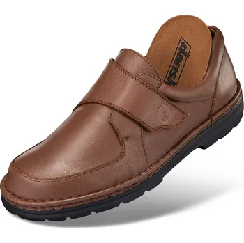 Pánská zdravotní obuv Pánské lehké polobotky na suchý zip, hladká useň, hnědá: 40