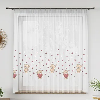 Záclona Voálová záclona dětská MEDVÍDEK, s olůvkem, barevná, výška 120cm ( v metráži)