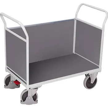 Plošinový vozík Plošinový vozík VARIOfit s třemi bočními stěnami s plnou výplní, 1000 x 700 mm, nosnost 500 kg, barva šedá RAL7035 /deska šedá