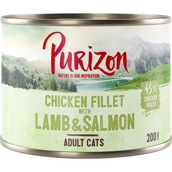 Krmivo pro kočku 12ks-12x 200g Purizon Original kuřecí filé s lososem a jehněčím vlhké krmivo pro kočky bez obilovin