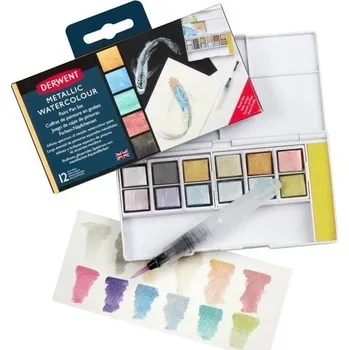 Vodová barva Metalické akvarelové barvy Derwent Metallic Paint Pan Set