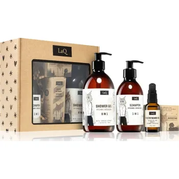 Sprchový gel LaQ Lynx From Mountain osvěžující sprchový gel 8 v 1 500 ml + čisticí šampon 300 ml + pečující olej na obličej a vousy 30 ml + čisticí tuhé mýdlo 85 g