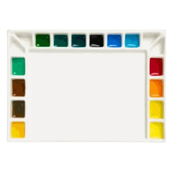 Paleta na barvy Porcelánová paleta obdélníková 18 důlků 14x20cm (Porcelánová paleta obdélníková 18 důlků 14x20cm)