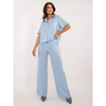 Dámský komplet s košilí lesklý elegantní světle modrý