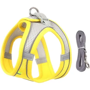 Postroj pro psa Reflexní postroj pro malé psy a kočky s vodítkem Barva: Žlutá, Velikost: L 8-12 kg