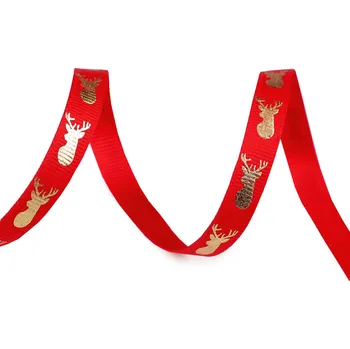 Vánoční rypsová stuha sob šíře 10 mm, barva 1 červená zlatá