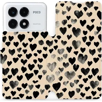 Pouzdro na mobilní telefon Flipové pouzdro Mobiwear - Xiaomi Poco F6 Pro 5G - VA51S Černá srdíčka (Knížkové flip pouzdro, obal, kryt na mobil Xiaomi Poco F6 Pro 5G - VA51S Černá srdíčka, materiál Umělá kůže + TPU - ochrana 360°, stojánek, silikonová vanička, magnetické zavírání)