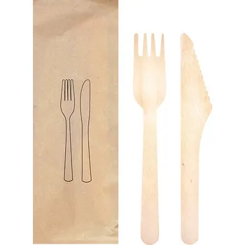 Jednorázové nádobí Příborový set dřevěný vidlička + nůž 16cm bal. kraft - 500 ks