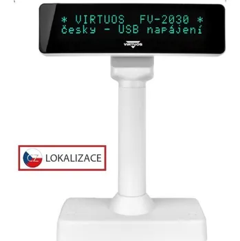 Kancelář Virtuos VFD zákaznický displej Virtuos FV-2030W 2x20 9mm, USB, bílý