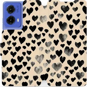 Pouzdro na mobilní telefon Flipové pouzdro Mobiwear - Motorola Moto G85 5G - VA51S Černá srdíčka (Knížkové flip pouzdro, obal, kryt na mobil Motorola Moto G85 5G - VA51S Černá srdíčka, materiál Umělá kůže + TPU - ochrana 360°, stojánek, silikonová vanička, magnetické zavírání)