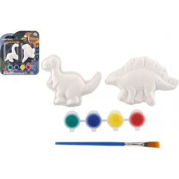Dětské razítko Teddies Kreativní sada malování dinosaurus sádrový s barvami se štětcem mix druhů na kartě 17x19x1,5cm