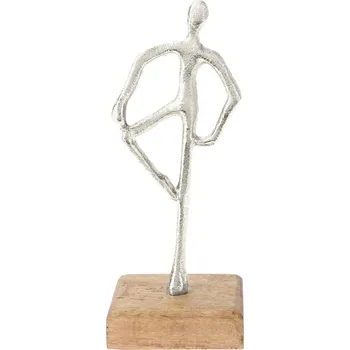 H&L Soška tančící postava na dřevěném podkladu 21cm, stříbrná, taneční pozice C