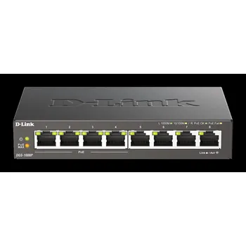Switch D-Link DGS-1008P 8-port Gigabit Desktop Switch, 4 porty jsou PoE+, PoE budget 68W