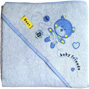 Dětská froté osuška s kapucí modrá 100x100 cm / Medvěd