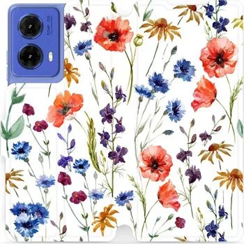 Pouzdro na mobilní telefon Flipové pouzdro Mobiwear - Motorola Moto G85 5G - MP04S Luční kvítí (Knížkové flip pouzdro, obal, kryt na mobil Motorola Moto G85 5G - MP04S Luční kvítí, materiál Umělá kůže + TPU - ochrana 360°, stojánek, silikonová vanička, magnetické zavírání)