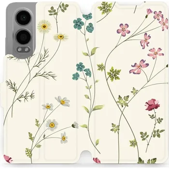 Pouzdro na mobilní telefon Flipové pouzdro Mobiwear - OnePlus Nord CE 4 Lite 5G - MD03S Tenké rostlinky s květy (Knížkové flip pouzdro, obal, kryt na mobil OnePlus Nord CE 4 Lite 5G - MD03S Tenké rostlinky s květy, materiál Umělá kůže + TPU - ochrana 360°, stojánek, silikonová)