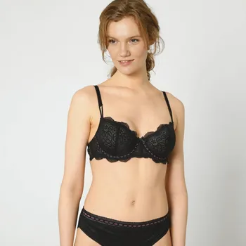 Podprsenka Blancheporte Vyztužená podprsenka ze strečové krajky Ambato Confidence Lingerie, s kosticemi černá 75B