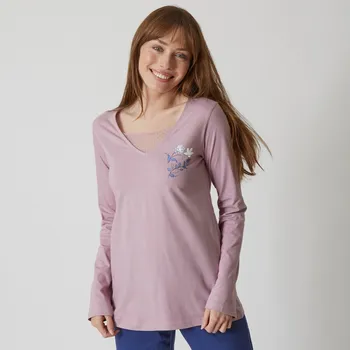 Dámské pyžamo Blancheporte Pyžamové tričko s dlouhými rukávy a potiskem květin lila 38/40