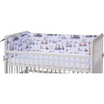 mantinel do postýlky Scarlett Mantinel do postýlky 4 dílný Autíčka šedá 180 x 30 cm
