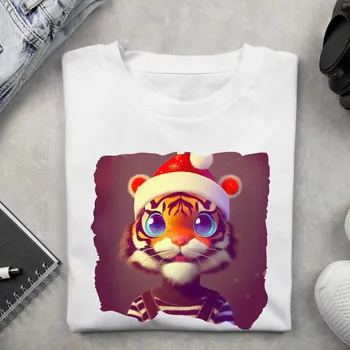 Dámské tričko Dámské tričko - Vánoční motiv tygřík Barva: Černá, Velikost: L
