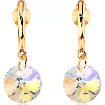 Náušnice Náušnice ze žlutého 14K zlata - úzký lesklý oblouk, světle žlutý krystal Swarovski