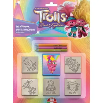 Dětské razítko Multiprint Razítkový set – 5 razítek + 3 barvičky – Trolls