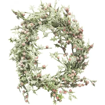 umělá květina Umělý věnec, Věnec (mini holly wreath) s bobulemi (bílý-zelený) p18 cm