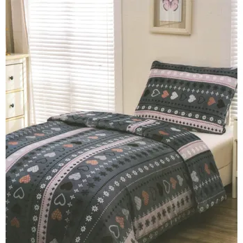 Povlečení České povlečení Mikroplyšové povlečení mikroflanel SRDÍČKA ŠEDÁ 140x200, 70x90 cm zip