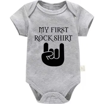 Kojenecký body Bavlněné kojenecké body "Born To Rock" (šedé) - 6 variant potisků Motiv: PF0842 - rock shirt, Velikost: 18-24 měs.