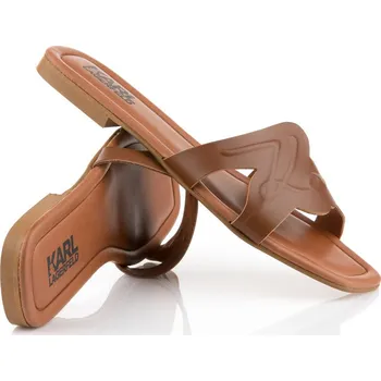 Dámské sandále PANTOFLE KARL LAGERFELD BRIO SIGNATURE SLIDE TAN LTHR