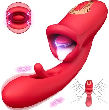 Vibrátor SuperLove Triple Stimulation Licking Tongue & Flapping G-Spot Vibrator Red
