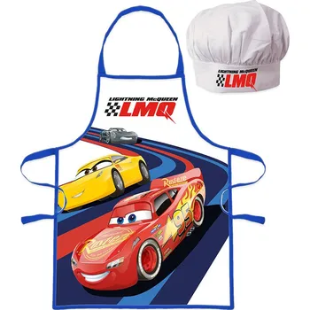 Kuchyňská zástěra Euroswan Chlapecká zástěra CARS set s čepicí modrá