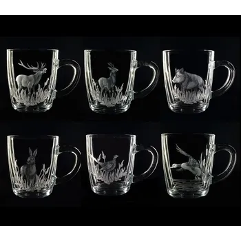 hrnečky na čaj nebo kávu 6 ks, myslivost - ručně ryté (broušené) dárek pro myslivce