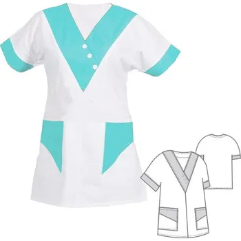 Zdravotnický oděv (0287) halena dámská sesterská do V - bílá/tyrkys - 58/170