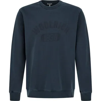 Pánská mikina MIKINA WOOLRICH GARMENT DYED LOGO CREWNECK MELTON BLUE
