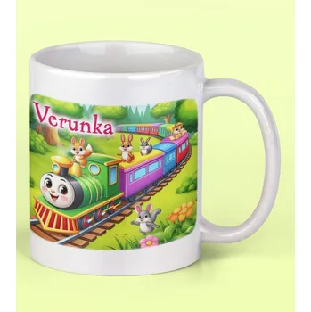 Hrnek se jménem vláček se zvířátky - Modrá / Keramický 0,29 l