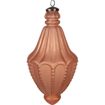 Vánoční ozdoba Oranžová skleněná vánoční cetka s proužkami a tečkami Jolanda – 14x26 cm