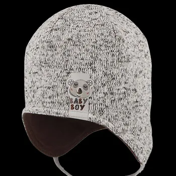 Kojenecká čepice RDX Zimní chlapecká zavazovací čepice šedý melír Vel. 1