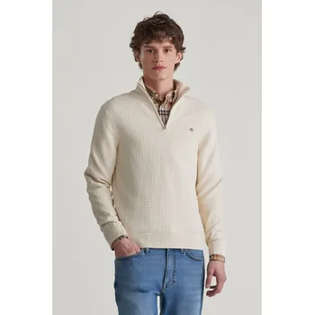 Pánský svetr SVETR GANT COTTON TEXTURED HALF ZIP CREAM
